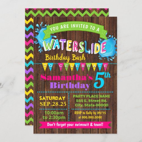 Hot Pink waterslide birthday summer bash party Invitation