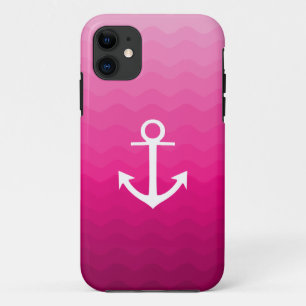Hot Pink Wavy Anchor Nautical Pattern Design iPhone 11 Case