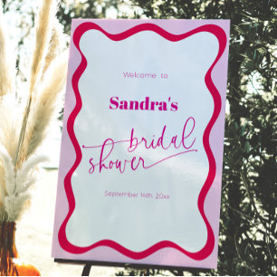 Hot Pink Wavy Border Bridal Shower Welcome Sign