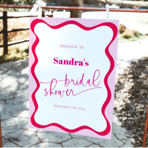 Hot Pink Wavy Border Bridal Shower Welcome Sign