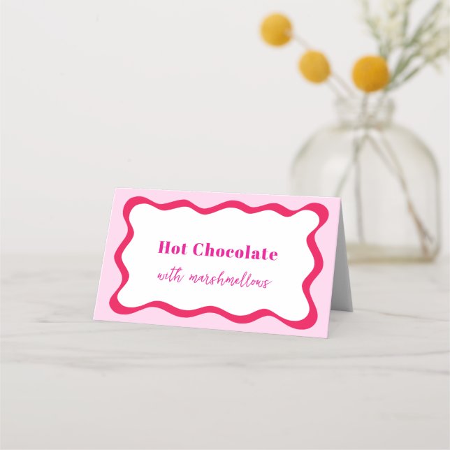 Hot Pink Wavy Border Buffet Label Bridal Shower Place Card (Front)