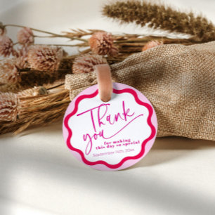 Hot Pink Wavy Border Thank You Bridal Shower Favor Tags