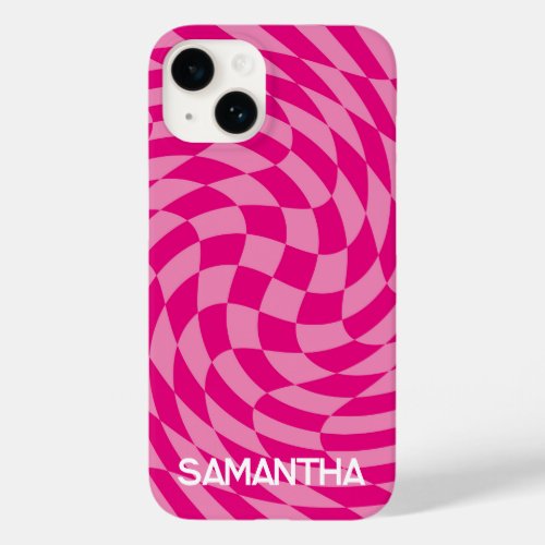 Hot Pink Wavy Checkerboard Case_Mate iPhone 14 Case