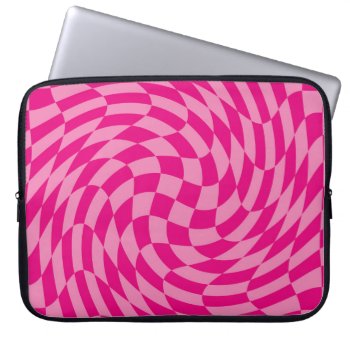 Hot Pink Wavy Checkerboard Laptop Sleeve by cliffviewgraphics at Zazzle