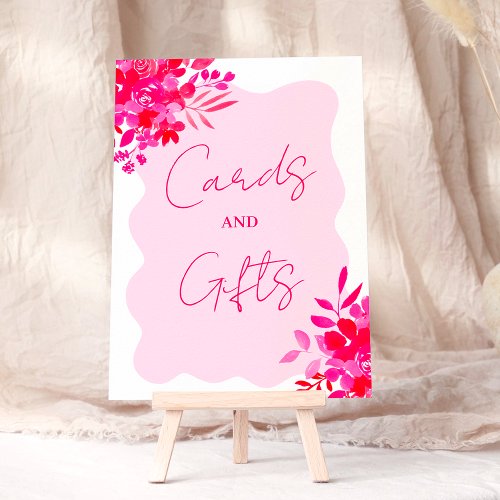 Hot pink wavy red pink floral cards gifts shower poster