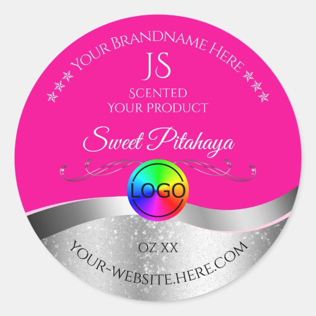 Hot Pink Wavy Silver Logo Monogram Product Label (Front)