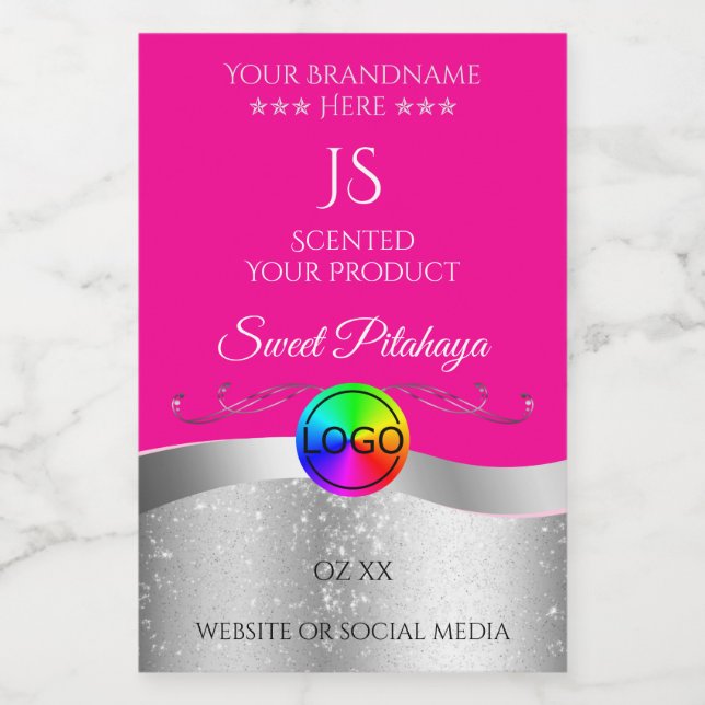 Hot Pink Wavy Silver Logo Monogram Product Label (Single Label)