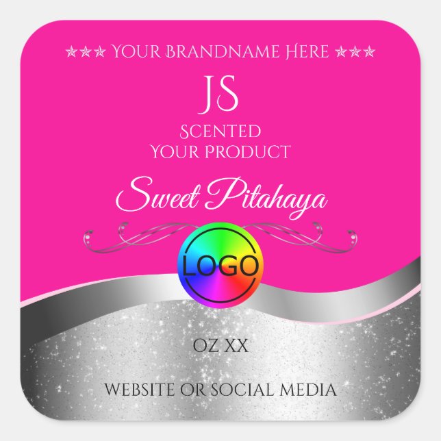 Hot Pink Wavy Silver Logo Monogram Product Label (Front)