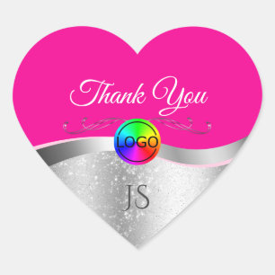 Hot Pink Wavy Silver with Logo Monogram Thank You Heart Sticker