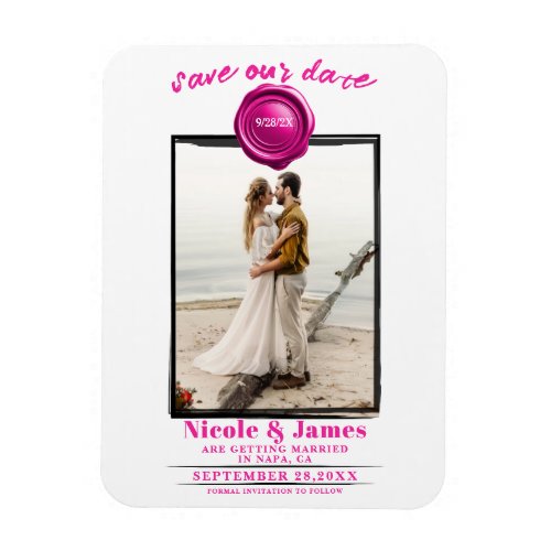 Hot Pink Wax Seal Photo Wedding Save the Date Magnet