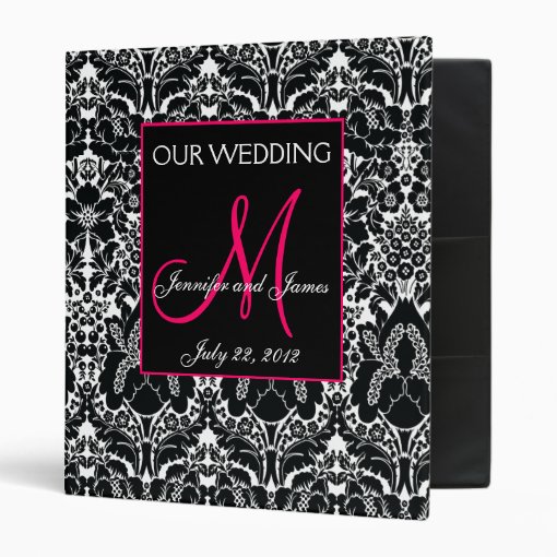 Hot Pink Wedding Photo Album Damask Monogram Binder | Zazzle