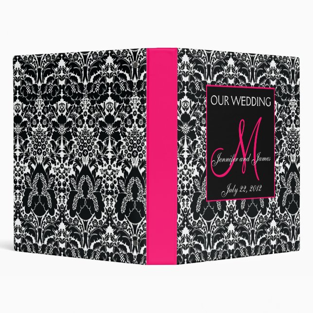Hot Pink Wedding Photo Album Damask Monogram Binder (Background)