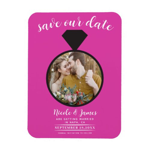 Hot Pink Wedding Ring Photo Save the Date Magnet