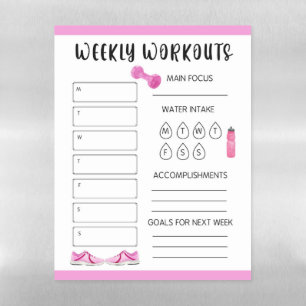 Hot Pink Weekly Workout Tracker Magnetic Dry Erase Sheet