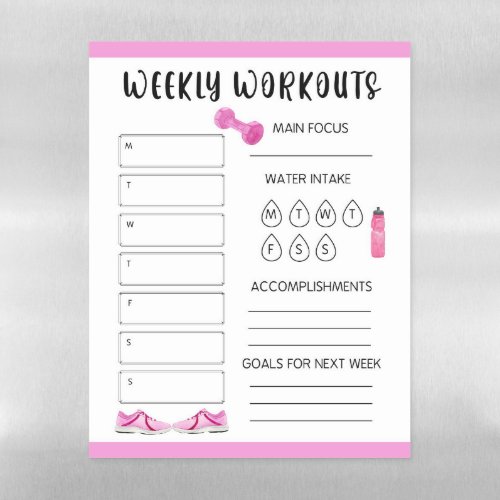 Hot Pink Weekly Workout Tracker Magnetic Dry Erase Sheet