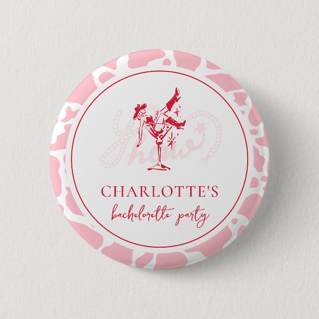 Hot Pink Western Bachelorette Party Button (Front)