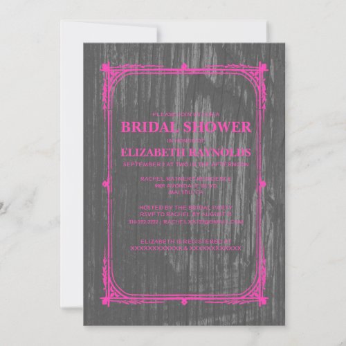 Hot Pink Western Barn Wood Bridal Shower Invites
