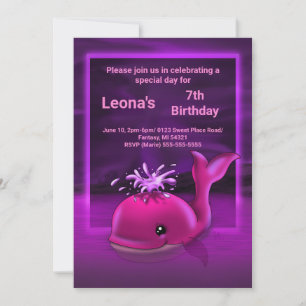 Hot Pink Whale Birthday Party Invitation