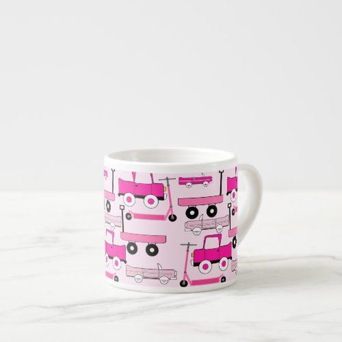 Hot Pink Wheels Vintage Cars Trucks Scooters Wagon Espresso Cup