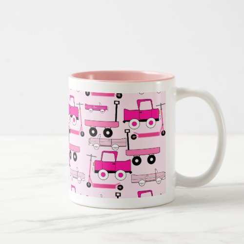 Hot Pink Wheels Vintage Cars Trucks Scooters Wagon Two_Tone Coffee Mug