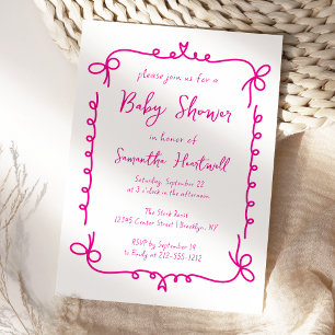 Hot Pink Whimsical Handwritten Girl Baby Shower Invitation