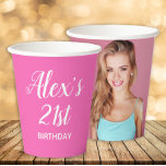 Hot Pink White 21st Birthday Name Photo Paper Cups<br><div class="desc">Cute hot pink 21st birthday party paper cup personalized with the name and age of the guest of honor on the front and her photo on the back</div>