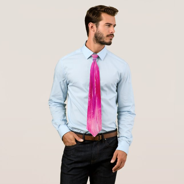 Hot Pink White Abstract Art Modern Trendy Neon  Neck Tie (In Situ)