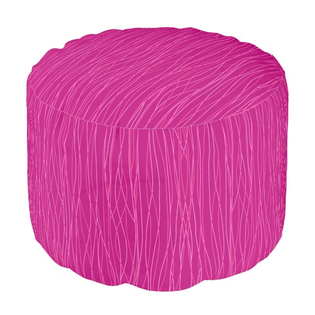 Hot Pink White Abstract Linear Pattern Pouf (Angled Front)