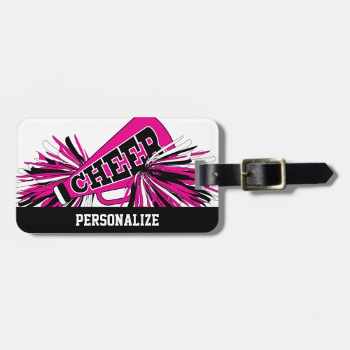 Hot Pink White and Black Cheerleader Megaphone Luggage Tag