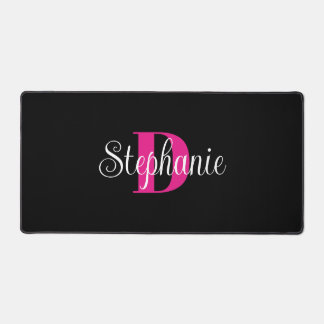 Hot Pink White and Black Cute Modern Monogram Desk Mat