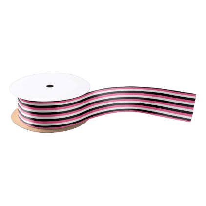 Hot Pink, White and Black Stripes Satin Ribbon