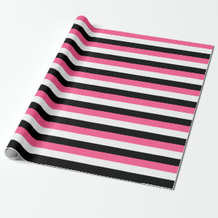 Hot Pink, White and Black Stripes Wrapping Paper
