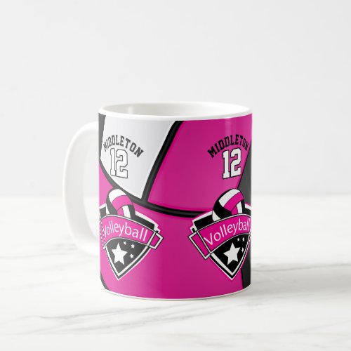 Hot Pink White and Black Volleyball Coffee Mug