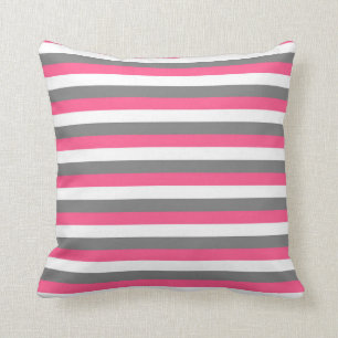 Hot Pink, White and Charcoal Gray Stripes Throw Pillow
