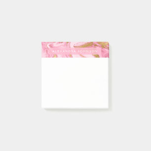 Hot Pink, White and Gold Foil Modern Marble Post-it Notes