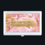 Hot Pink, White and Gold Foil Sparkle Marble Business Card Case<br><div class="desc">Hot Pink, White and Gold Foil Glitter and Sparkle Marble Minimalist Business Card Holder with white hand lettered typography for the monogram. The Modern Hot Pink, White and Gold Foil Sparkle Marble Swirl Business Card Holder is perfect for any profession. If you need the name text does not fit your...</div>
