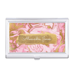 Hot Pink, White and Gold Foil Sparkle Marble Business Card Case