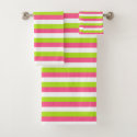 Hot Pink, White and Lime Green Stripes Bath Towel Set