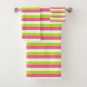 Hot Pink, White and Lime Green Stripes Bath Towel Set