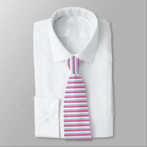 Hot Pink White and Pastel Blue Stripes Tie
