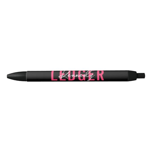 Hot Pink White Black Name In Signature Script Pen (Front)