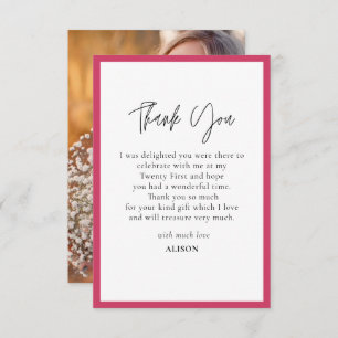 Hot Pink & white border  Thank You Card