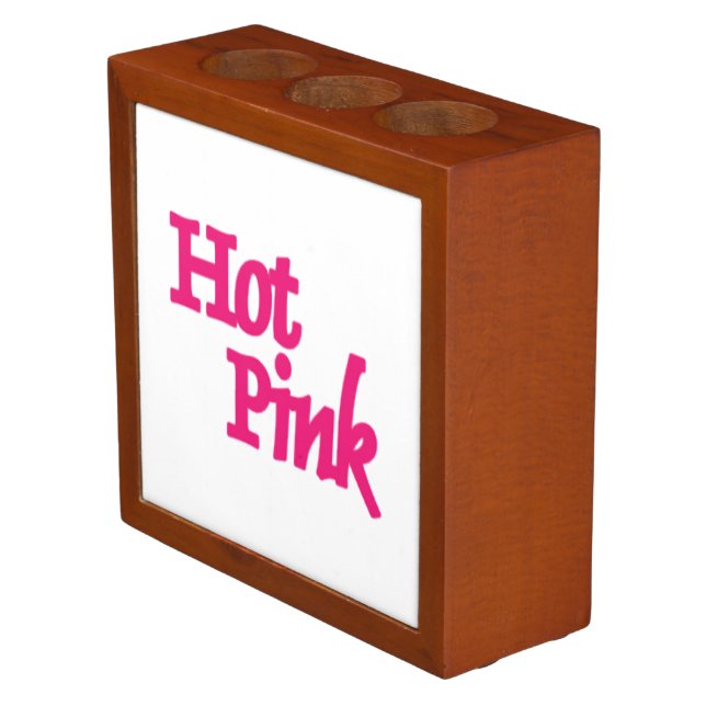 Hot Pink white brown back desk organizer (Angled)