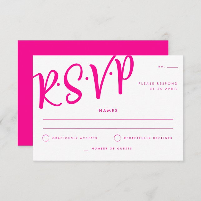 Hot Pink White Calligraphy Wedding RSVP Invitation (Front/Back)