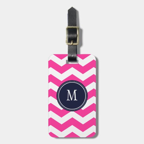 Hot Pink  White Chevron Monogram Luggage Tag