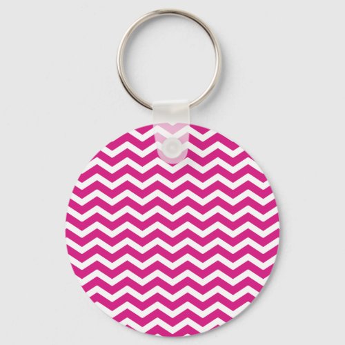 Hot Pink White Chevron Pattern Keychain