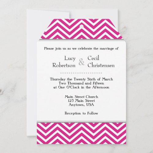 Hot Pink White Chevron Wedding Invitation