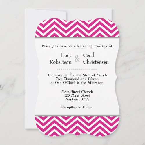 Hot Pink White Chevron Wedding Invitation