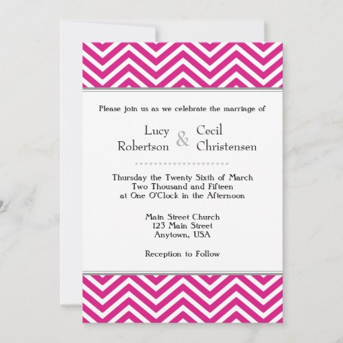 Hot Pink White Chevron Wedding Invitation