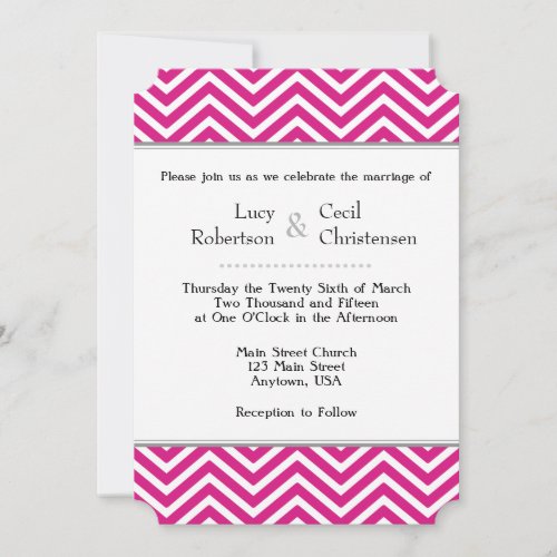 Hot Pink White Chevron Wedding Invitation